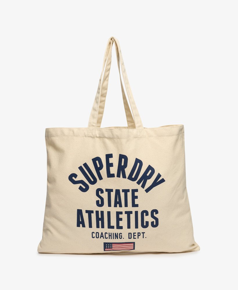 superdry tote in natural brownrichest navy