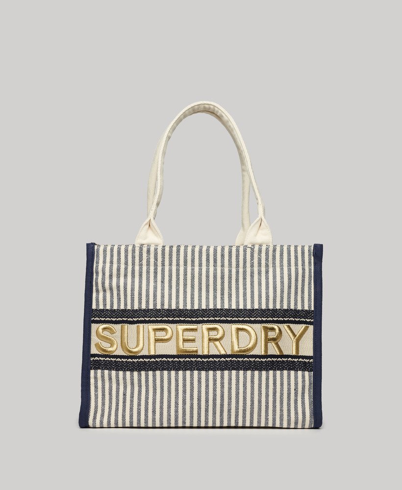 luxe draagtas met marineblauwe strepen