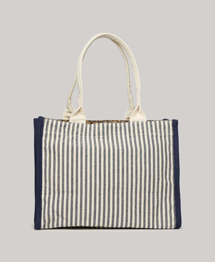 luxe draagtas met marineblauwe strepen