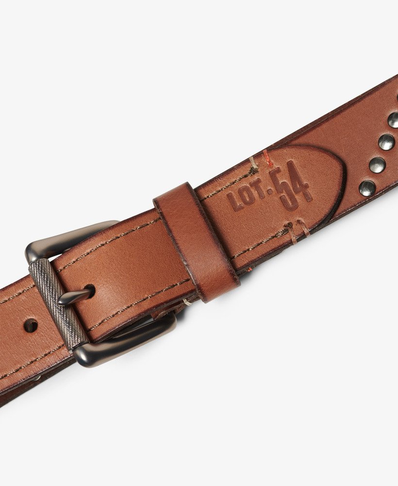 riem van branded buckle goods in de kleur tan.