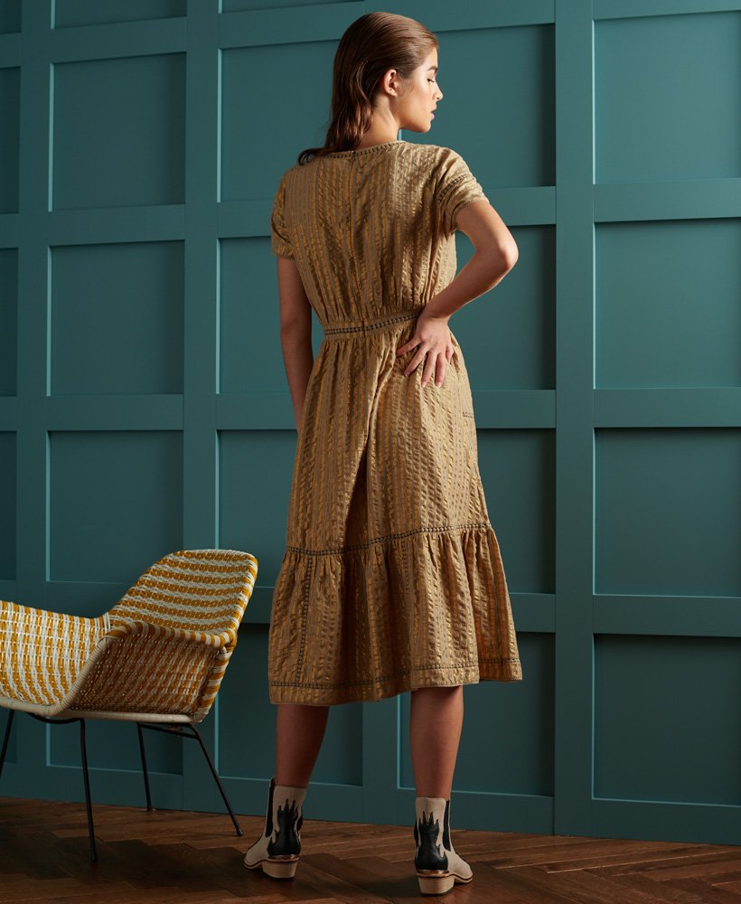 limited edition dry metallic midi-jurk in goud metallic