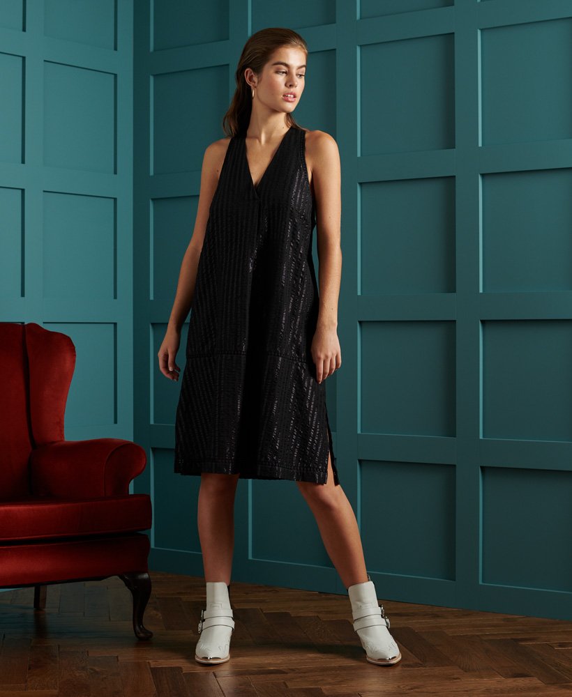 limited edition dry metallic shift dress in black metalic