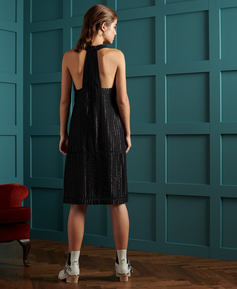 limited edition dry metallic shift dress in black metalic