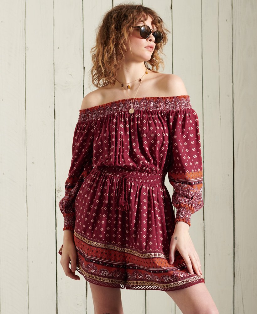 ameera off the shoulder playsuit in roestvrij
