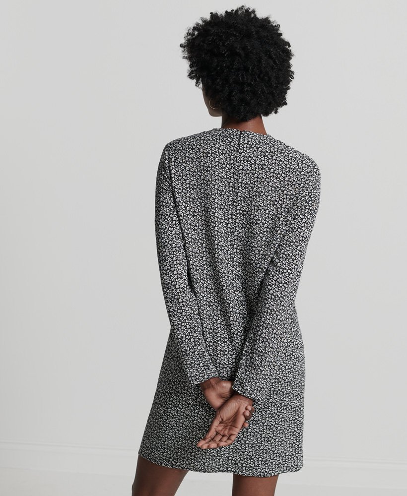 mini-jurk met lange mouwen en geweven print in londense bloemenprint zwart