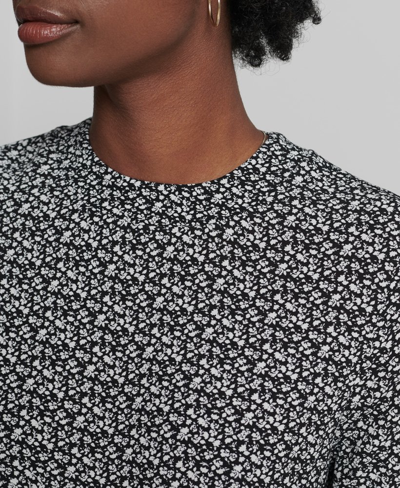 mini-jurk met lange mouwen en geweven print in londense bloemenprint zwart