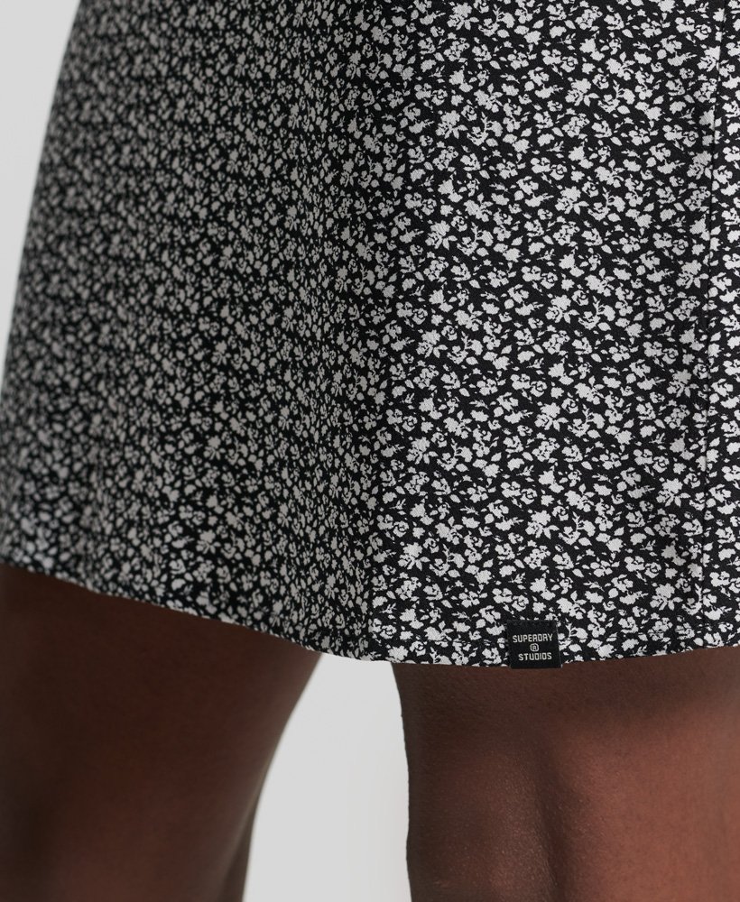 mini-jurk met lange mouwen en geweven print in londense bloemenprint zwart