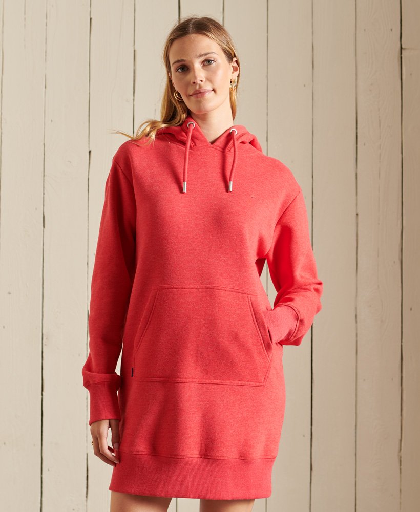 vintage hoodiejurk met geborduurd logo in papaja gemêleerde kleur.