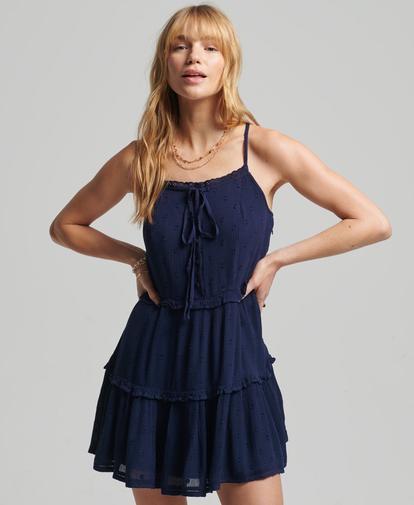 vintage borduurjurkje in nautisch marineblauw