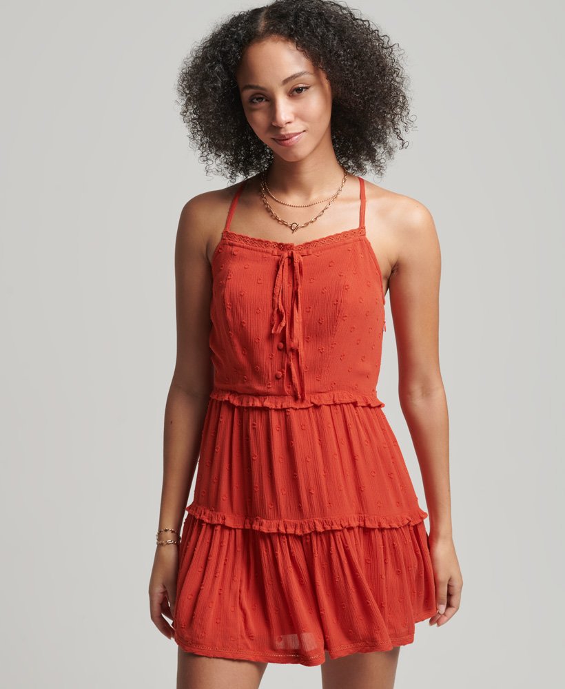 vintage geborduurde cami-jurk in amerikaans rood