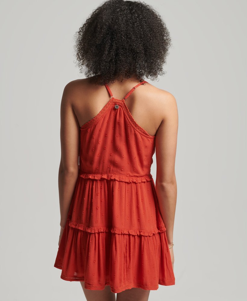 vintage geborduurde cami-jurk in amerikaans rood