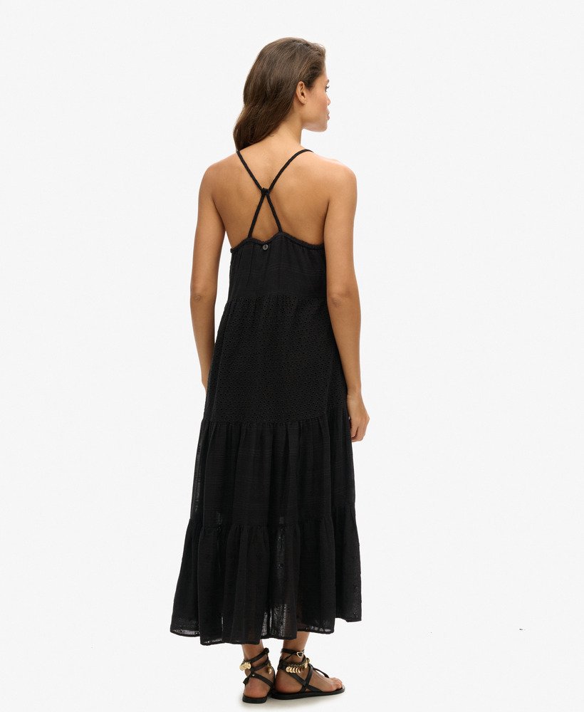 vintage kanten cami maxi-jurk in zwart