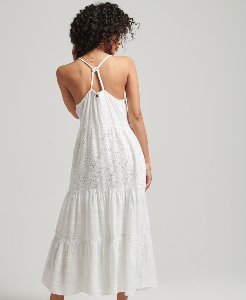 vintage kanten maxi-jurk in stralend wit