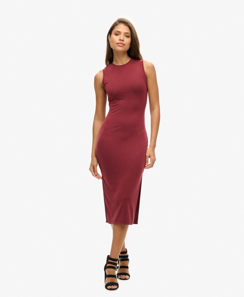 jersey midi-jurk met detail op de rug in port