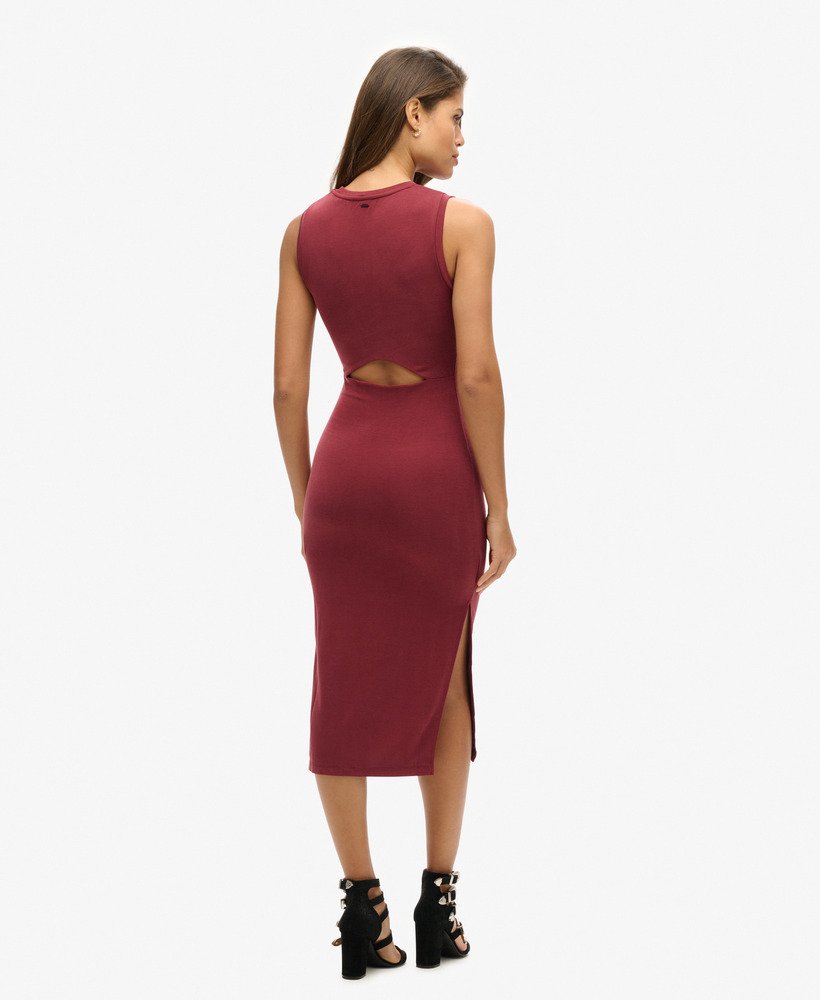 jersey midi-jurk met detail op de rug in port