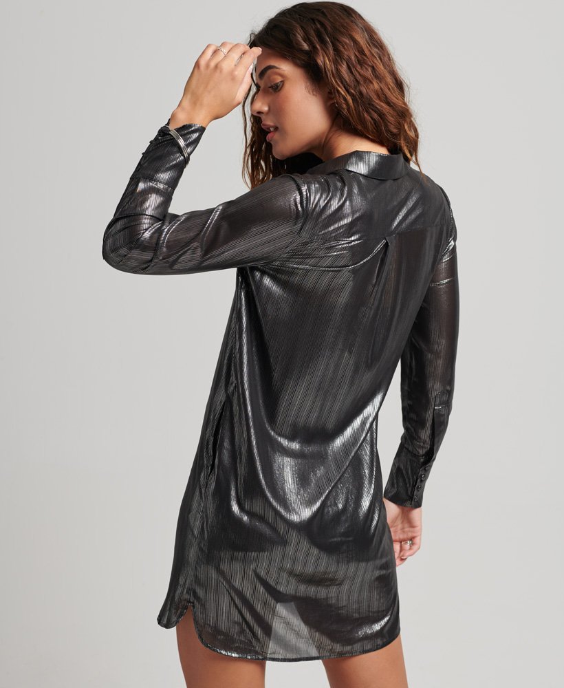 glitterende overhemdjurk in zwartzilver metallic