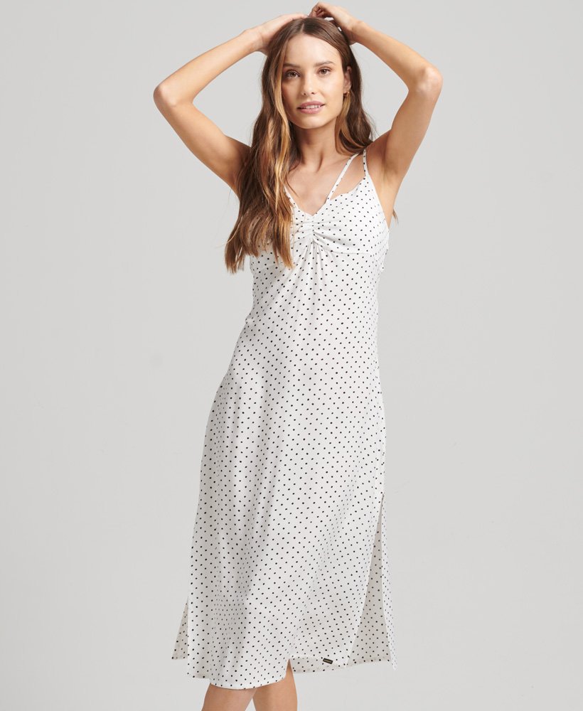 vintage cami-jurk met bandjes in zwart met stippen