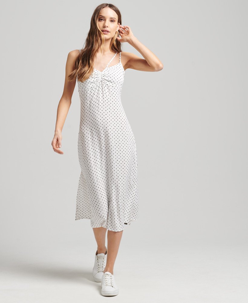 vintage cami-jurk met bandjes in zwart met stippen
