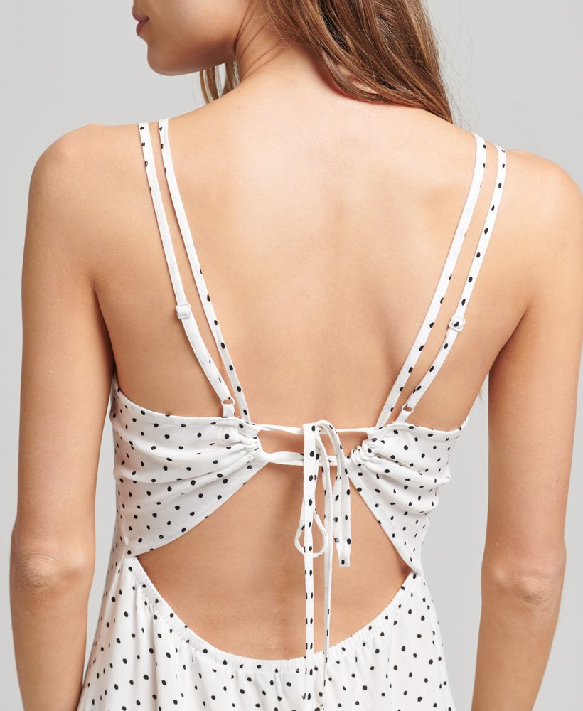 vintage cami-jurk met bandjes in zwart met stippen