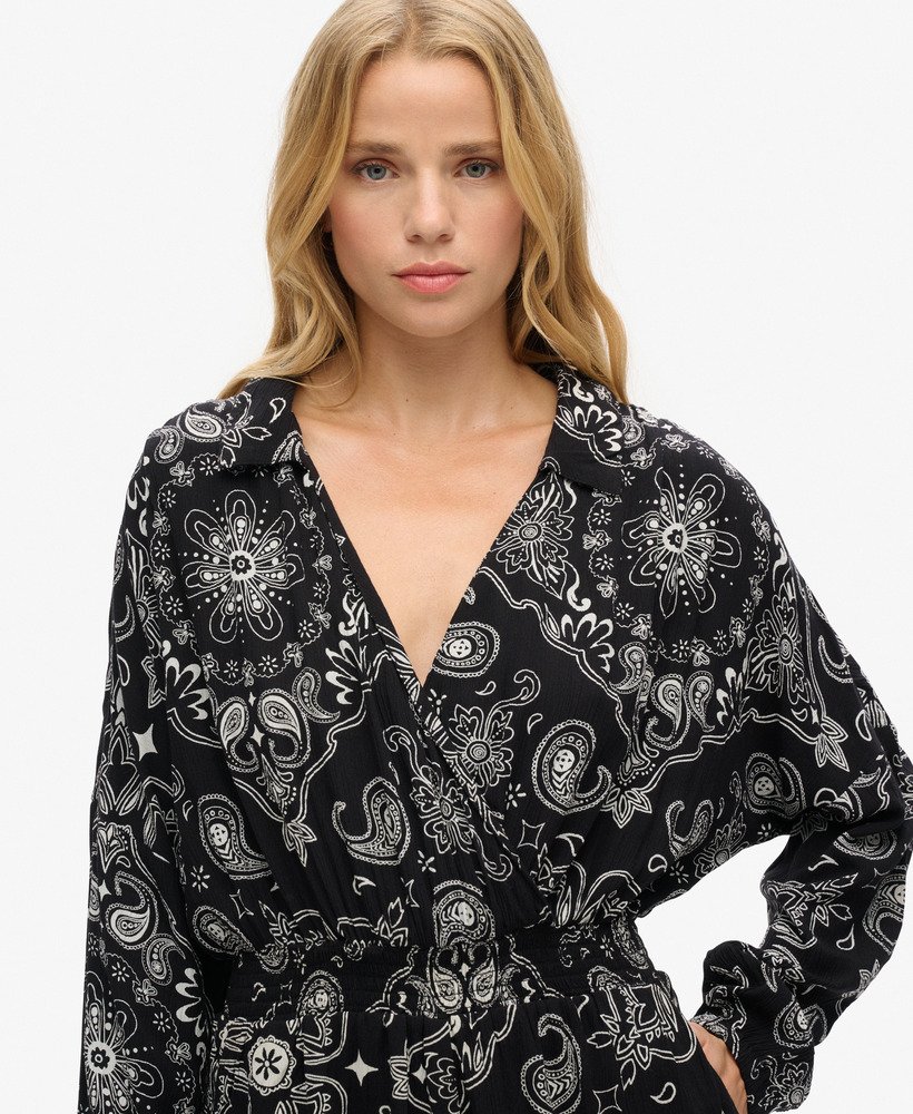 vintage strandjumpsuit met zwarte bandana aop