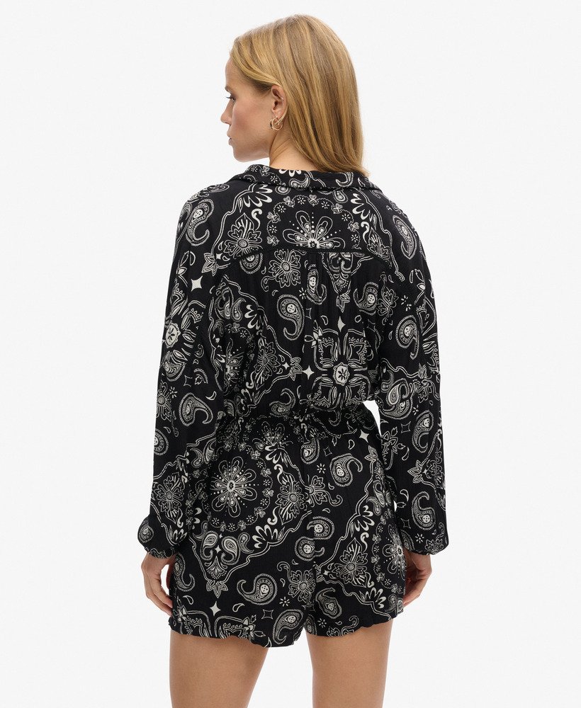 vintage strandjumpsuit met zwarte bandana aop