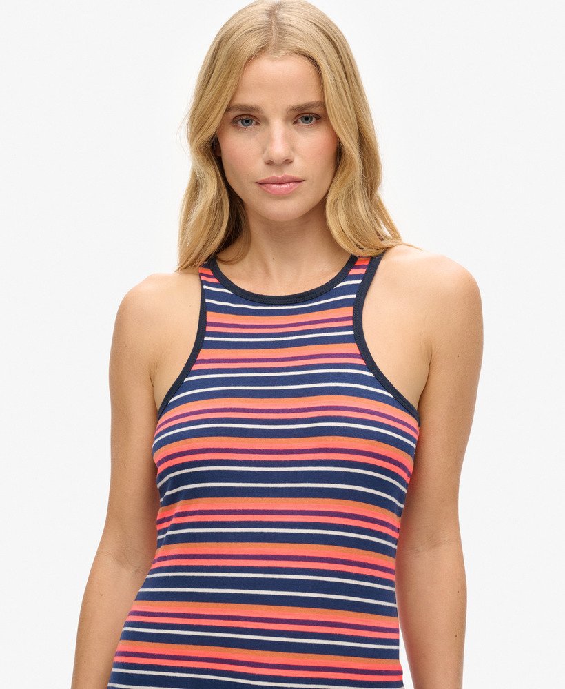 vintage gestreepte racerjurk in cali coral stripe