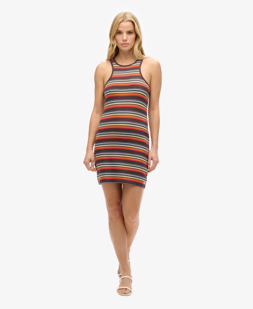 vintage gestreepte racerjurk in zomerse gele strepen