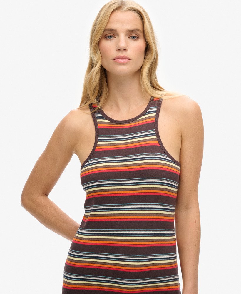 vintage gestreepte racerjurk in zomerse gele strepen
