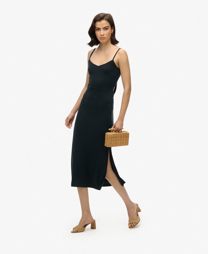 jersey jurk met open rug in zwart
