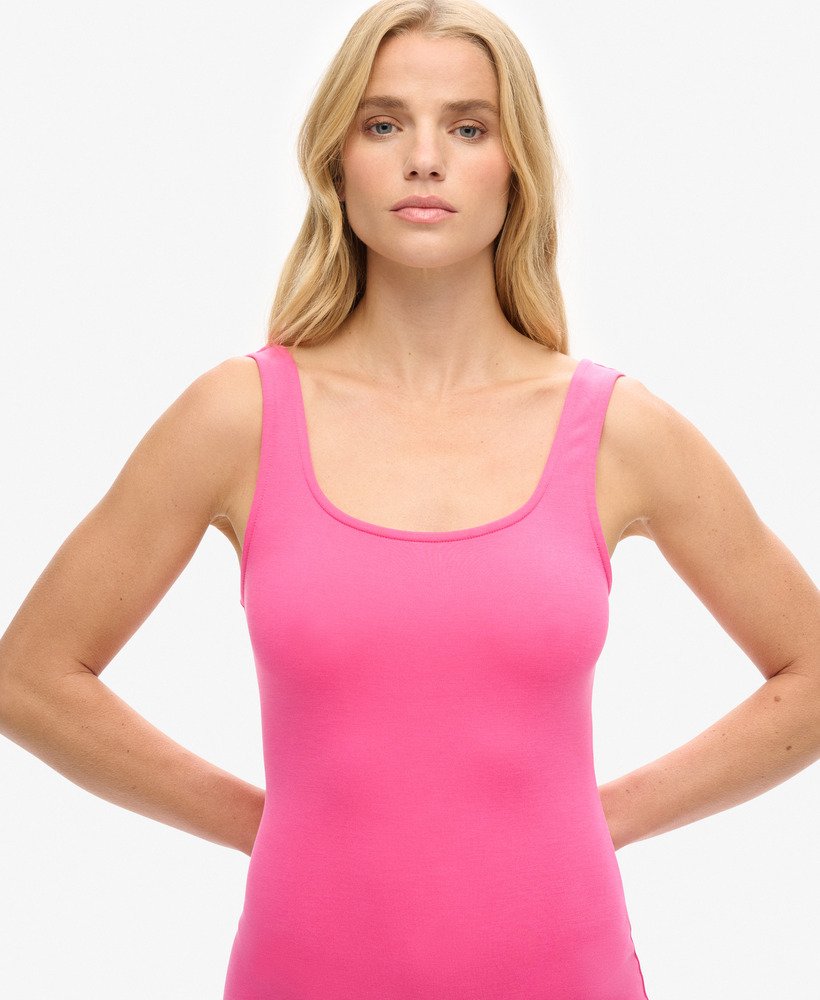 jersey midi-jurk met vierkante hals in roze frambozensorbet.