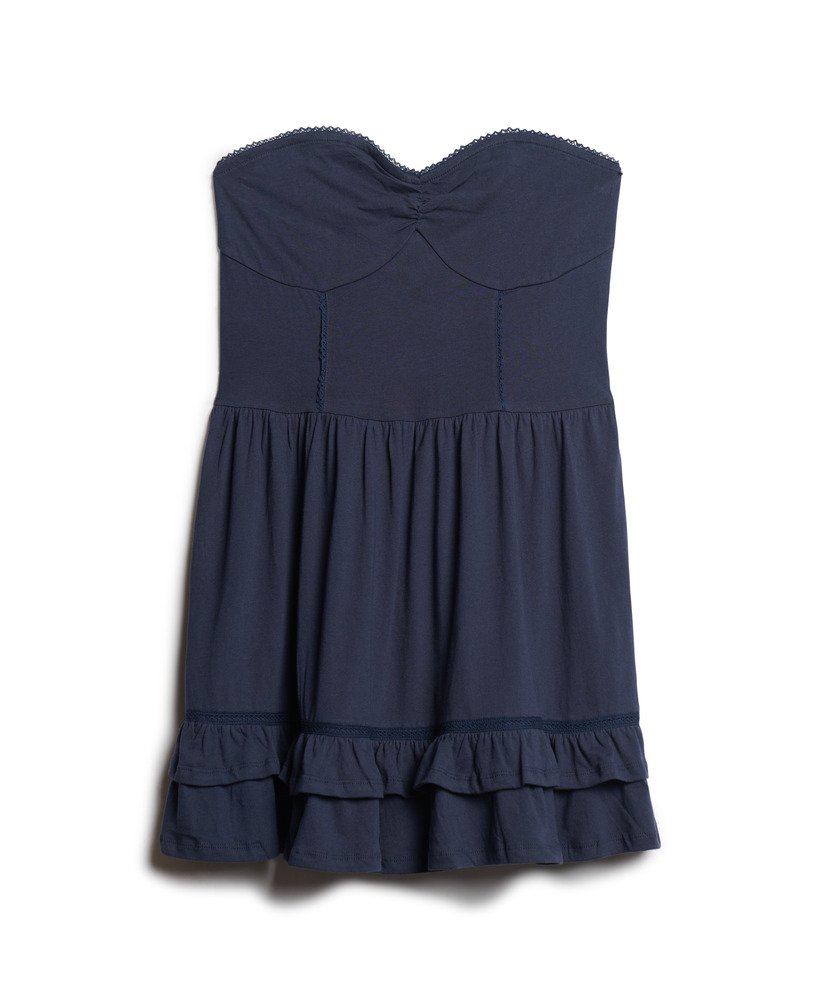 mini-jurk met kanten bandeau uit de jaren 50 in een prachtige marineblauwe kleur.