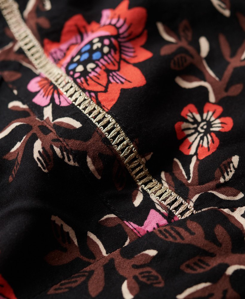 bedrukte mini-jurk met v-hals in mori floral brown