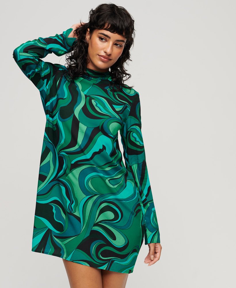 mini-jurk met lange mouwen en print in presley green