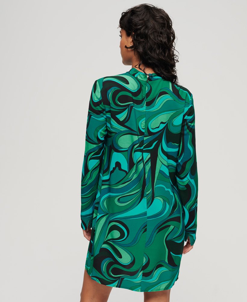 mini-jurk met lange mouwen en print in presley green