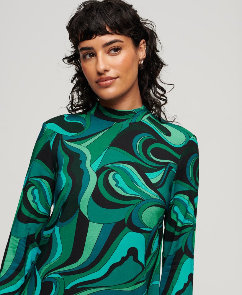 mini-jurk met lange mouwen en print in presley green