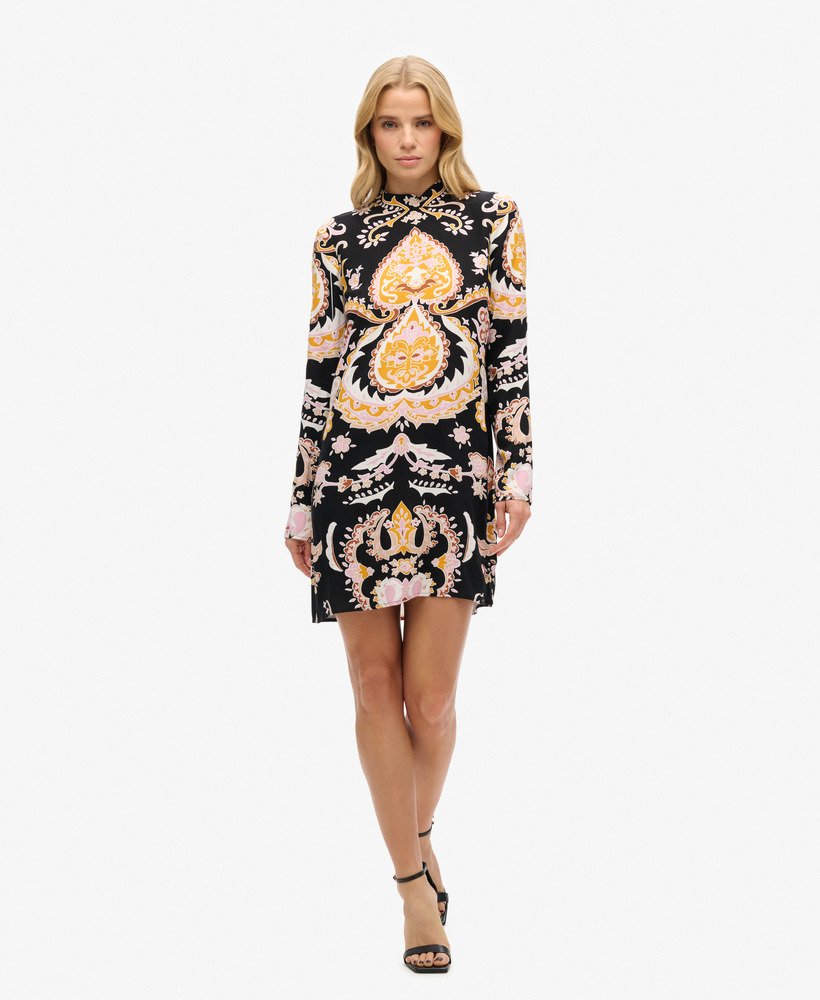 mini-jurk met lange mouwen en print in nico paisley zwart