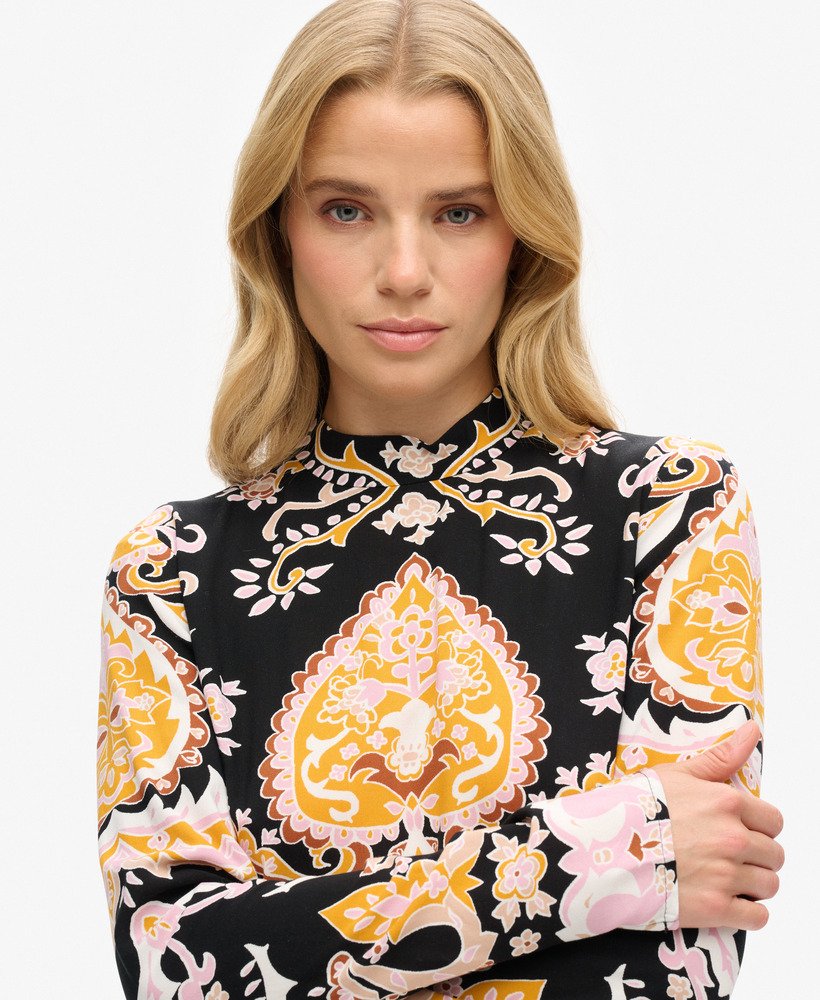 mini-jurk met lange mouwen en print in nico paisley zwart