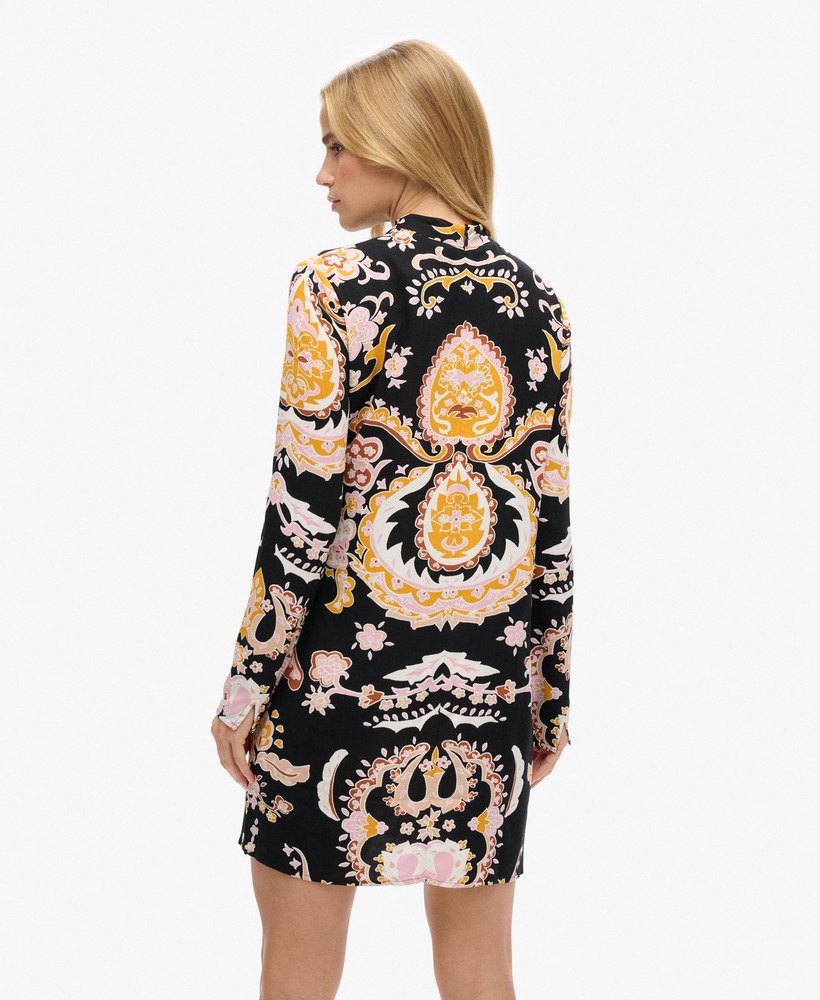 mini-jurk met lange mouwen en print in nico paisley zwart