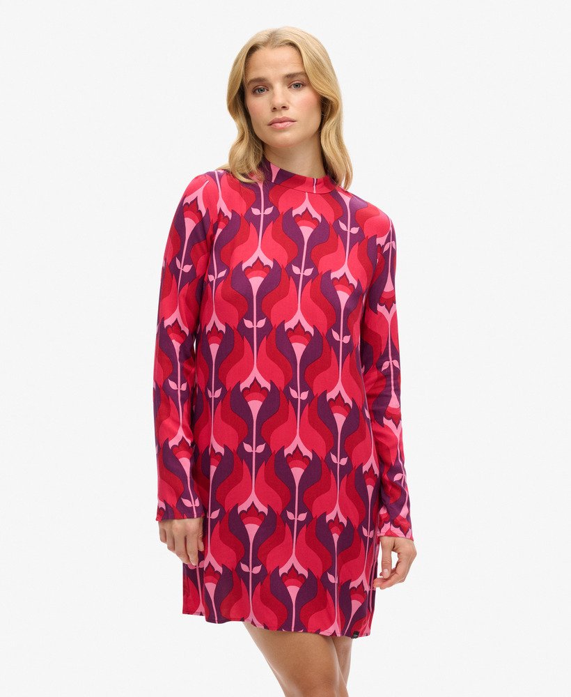 mini-jurk met lange mouwen en print van roze tulpen