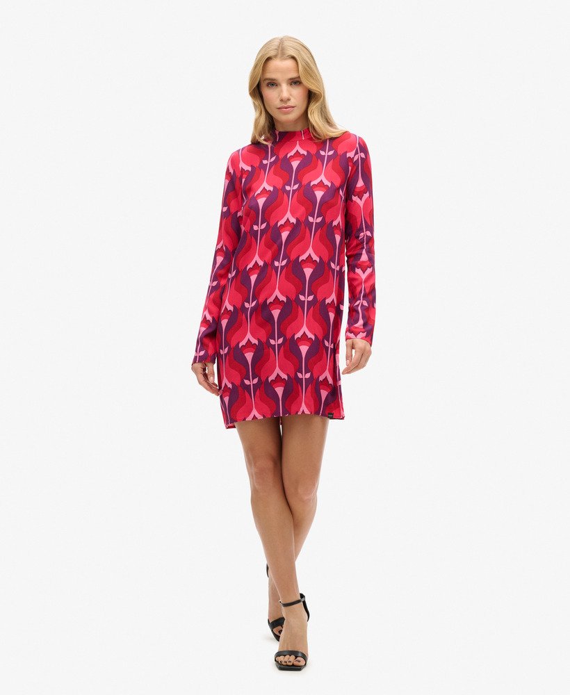 mini-jurk met lange mouwen en print van roze tulpen