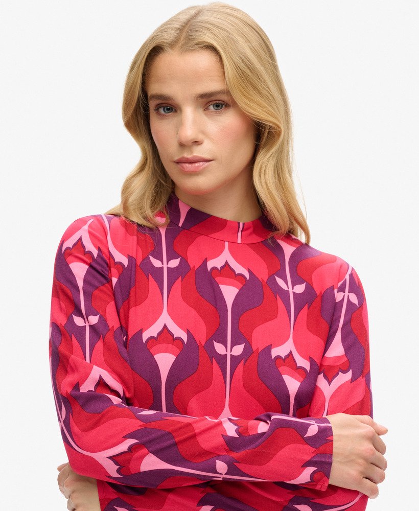 mini-jurk met lange mouwen en print van roze tulpen