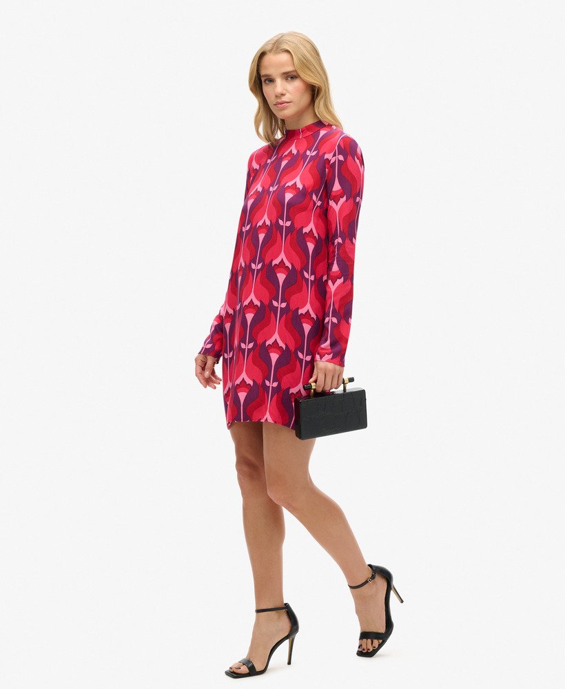 mini-jurk met lange mouwen en print van roze tulpen