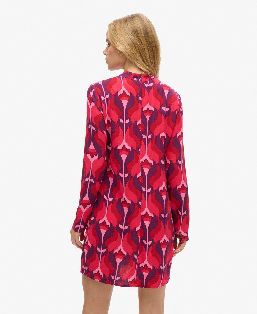 mini-jurk met lange mouwen en print van roze tulpen