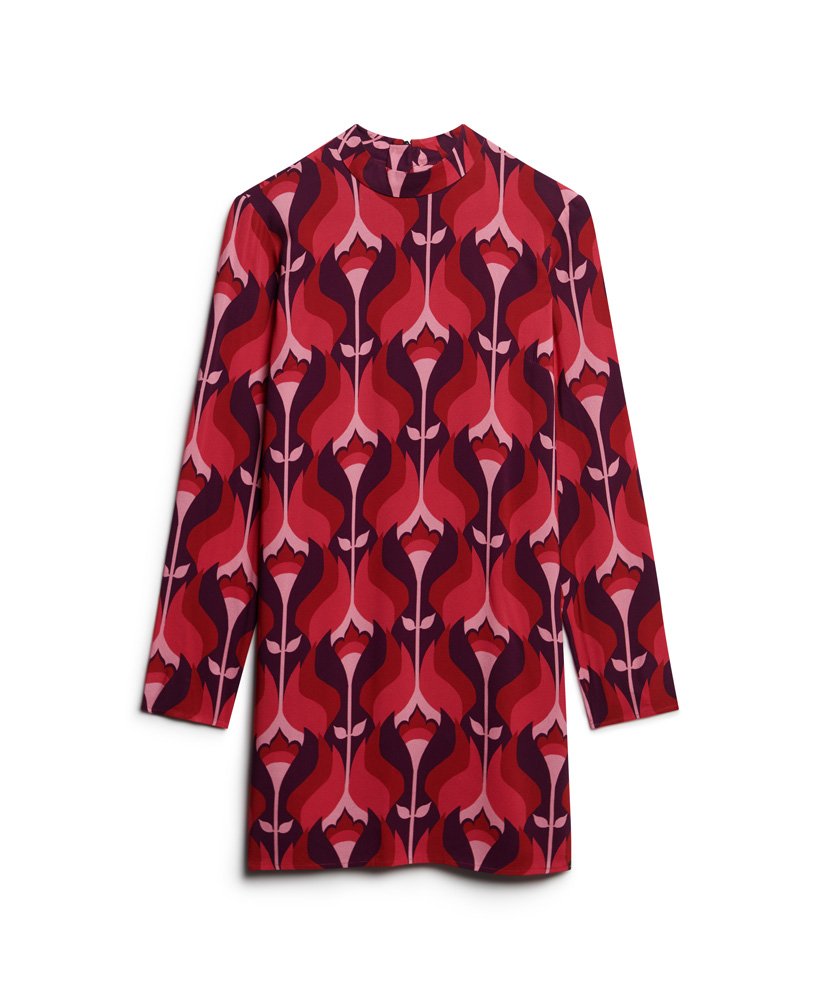 mini-jurk met lange mouwen en print van roze tulpen