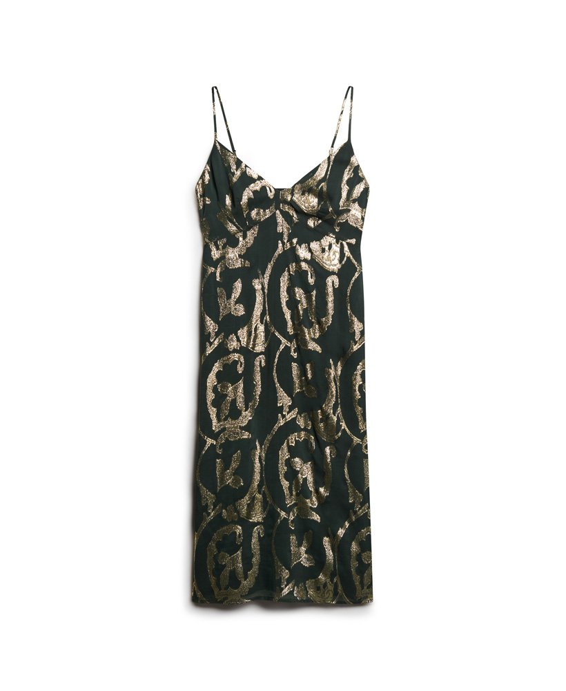 metallic midi slipjurk in donkergroen metallic