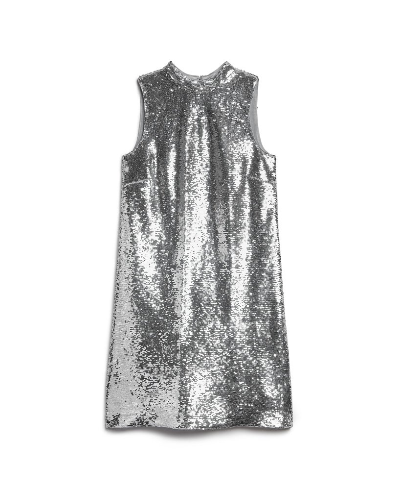 mini-jurk met pailletten in zilverkleurige pailletten