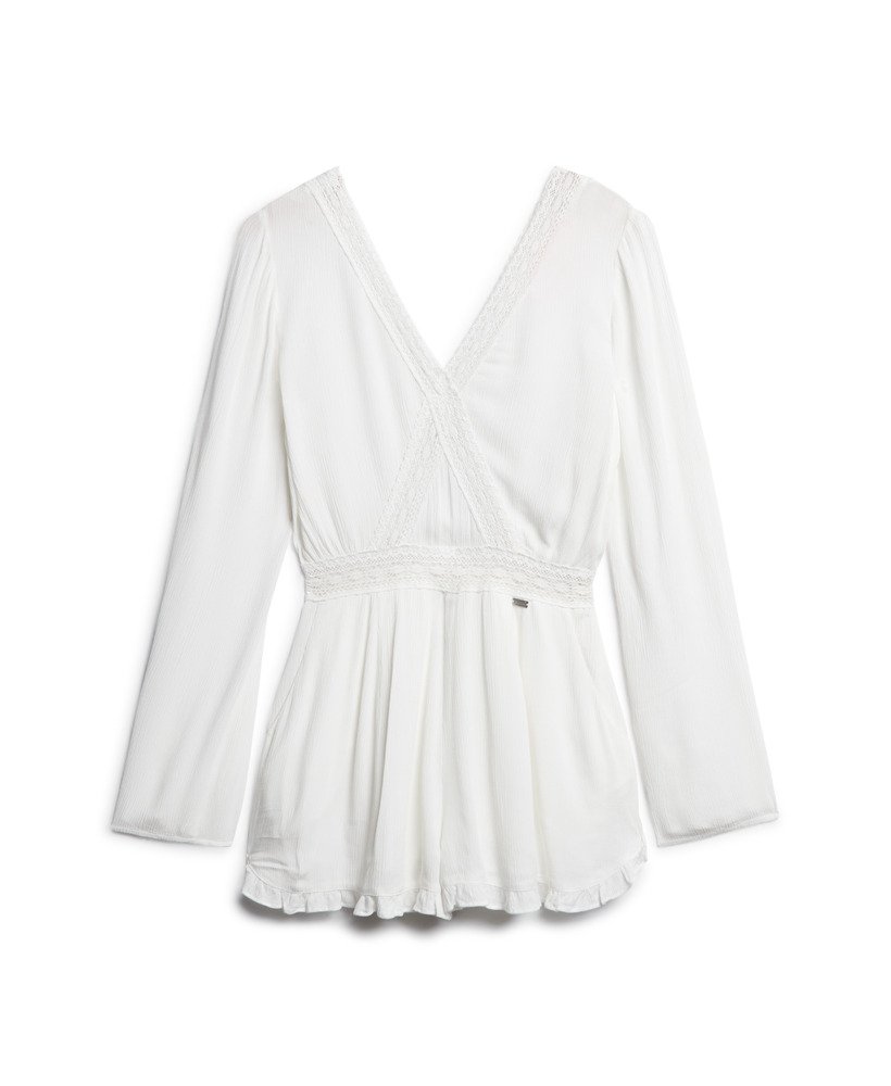playsuit met uitlopende mouwen en uitsparingen in ecru