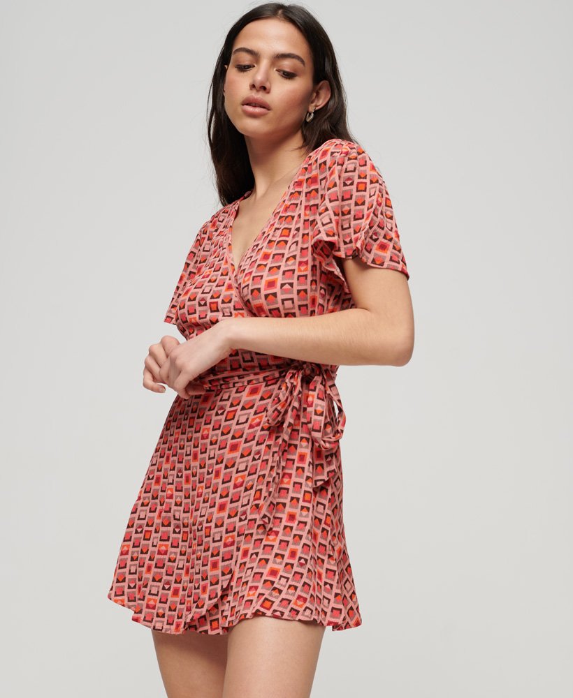 vintage mini-wikkeljurk in orla geo roze