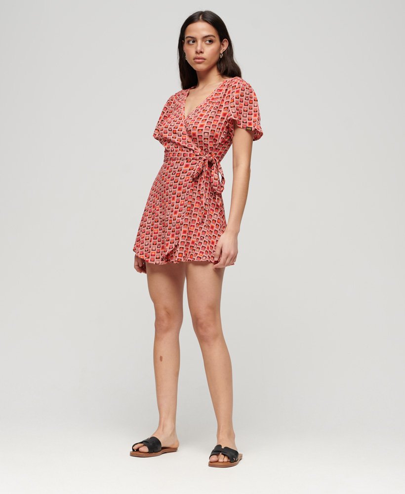 vintage mini-wikkeljurk in orla geo roze