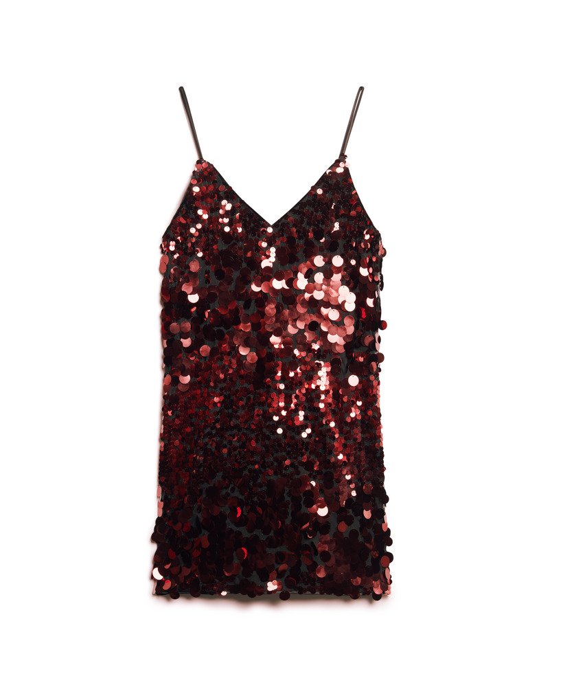 disco mini-jurk met pailletten in rode brokaat